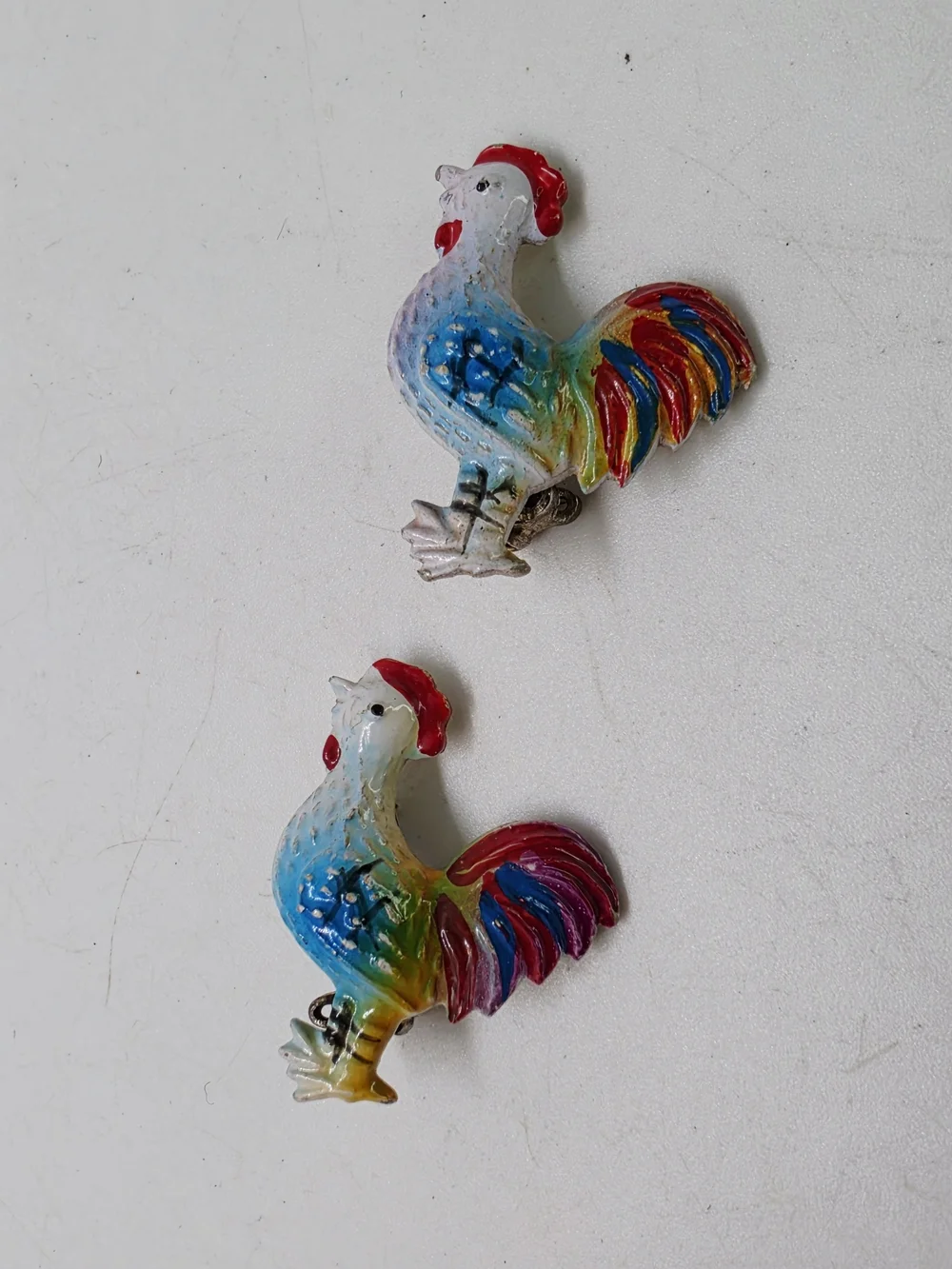 Vtg Rooster Chicken Pin Brooch Enamel Rhinestone Figural Scatter Farm Set Of 2